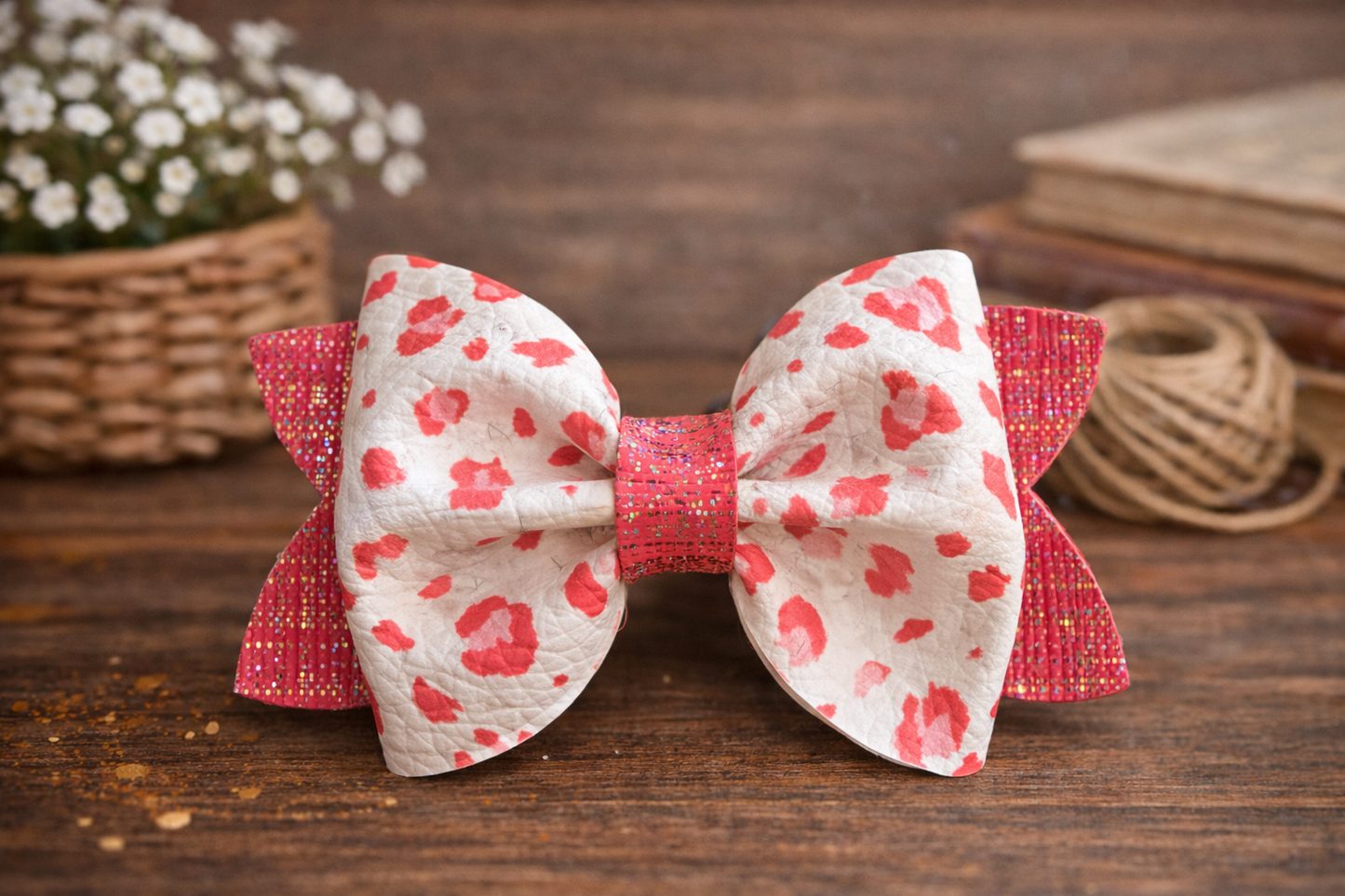 Pink Leopard Bow Hair Clip