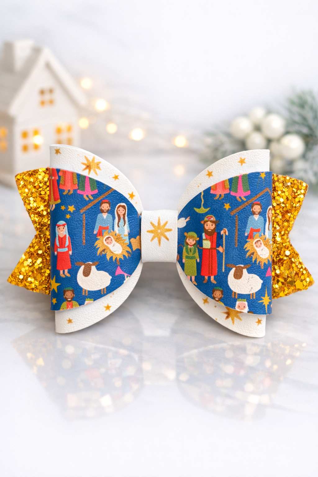 Nativity Star Glitter Bow