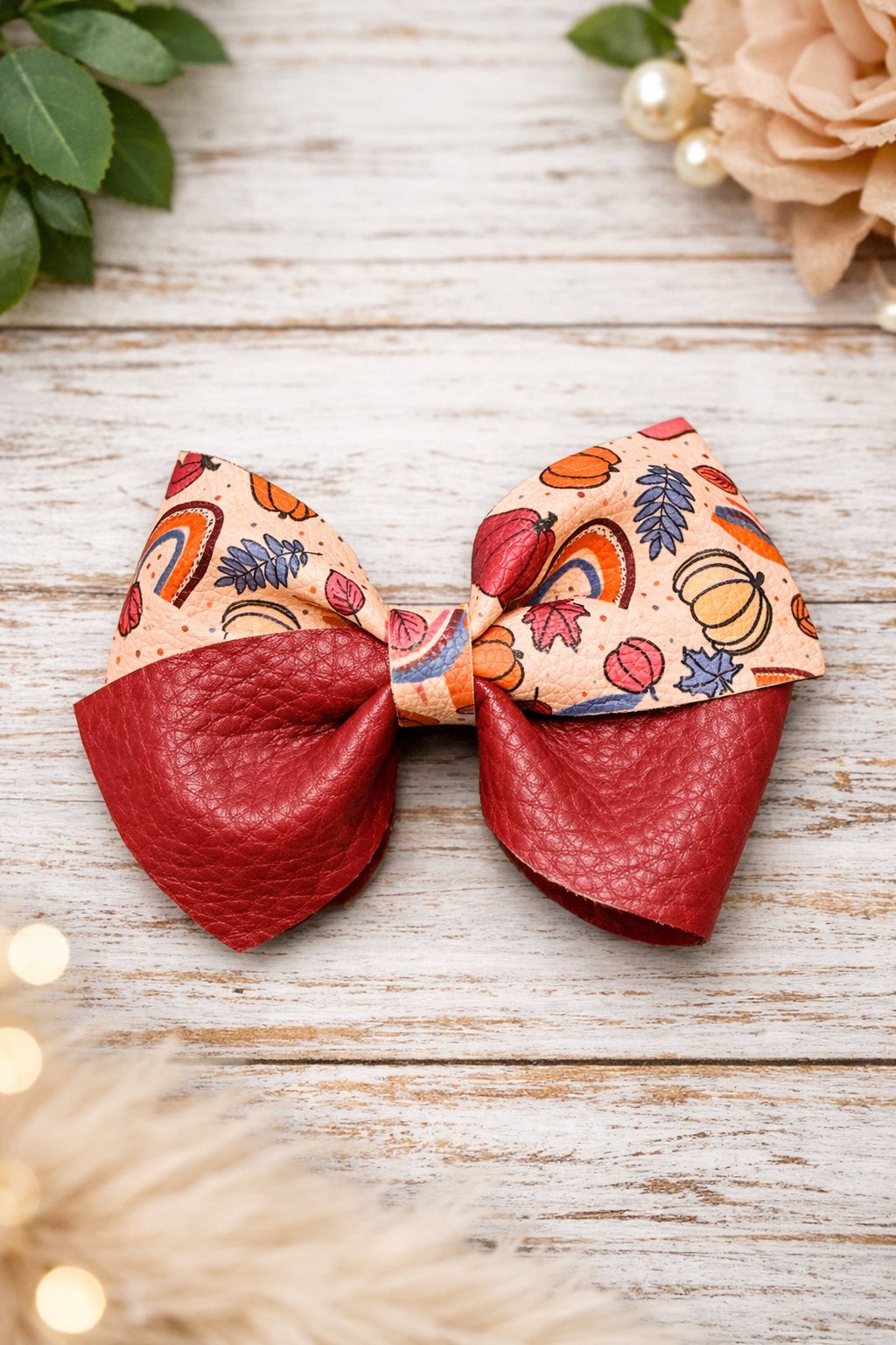 Autumn Rainbow Faux Leather Bow