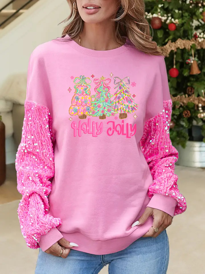 Jolly Holly Pink Sequins Long Sleeve Shirt