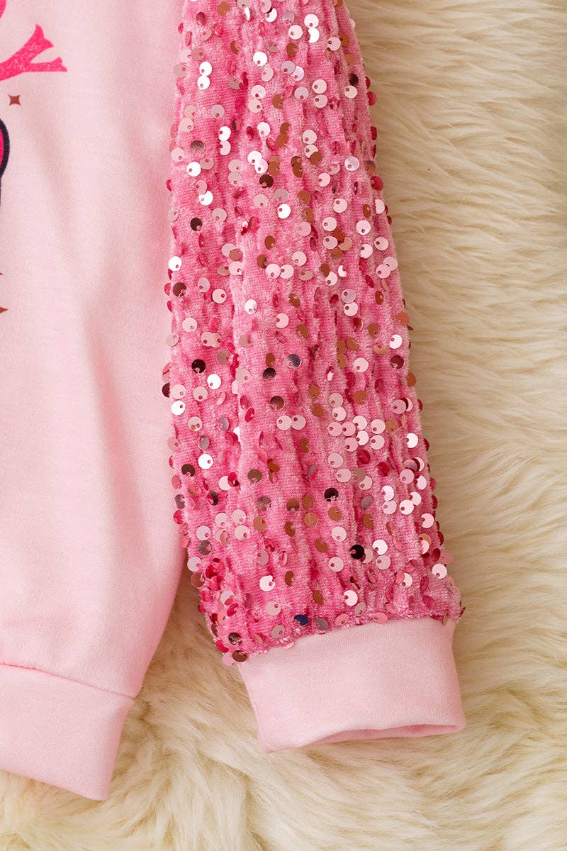 Howdy Grinch Pink Sweatshirt with Sequins Sleeves