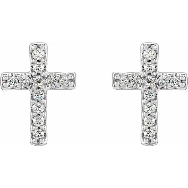 14K White .08 CTW Natural Diamond Cross Earrings