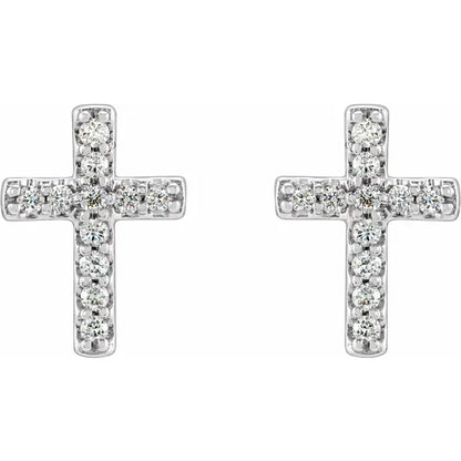 14K White .08 CTW Natural Diamond Cross Earrings