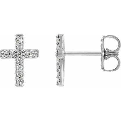 14K White .08 CTW Natural Diamond Cross Earrings