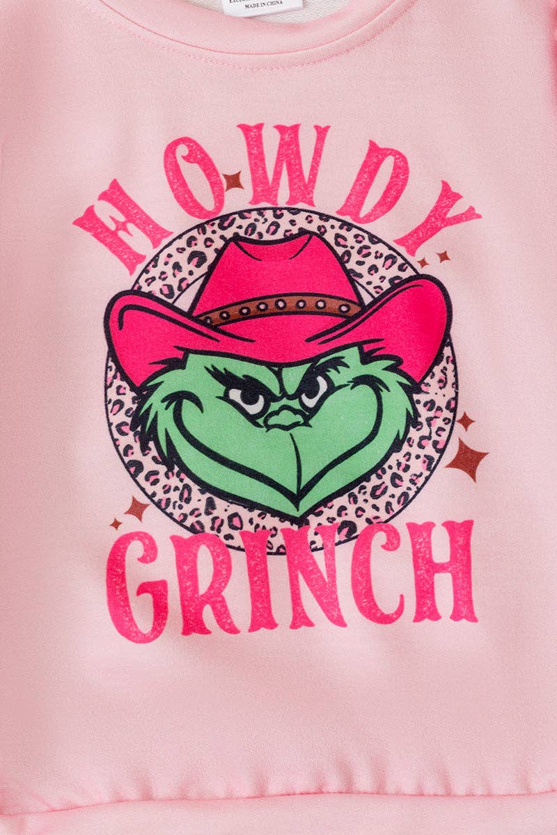 Howdy Grinch Pink Sweatshirt with Sequins Sleeves