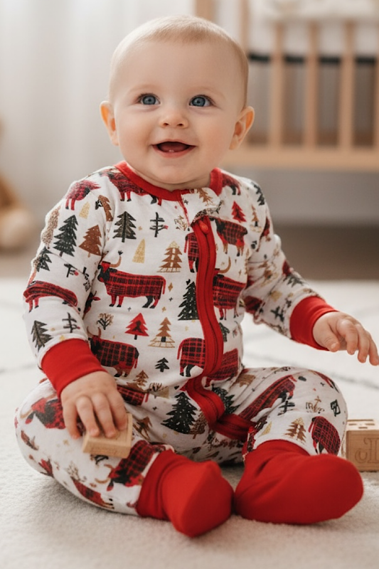 Plaid Bull Printed Baby Bodysuit