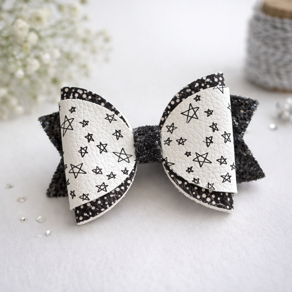 Twinkle Star Black & White Glitter Bow