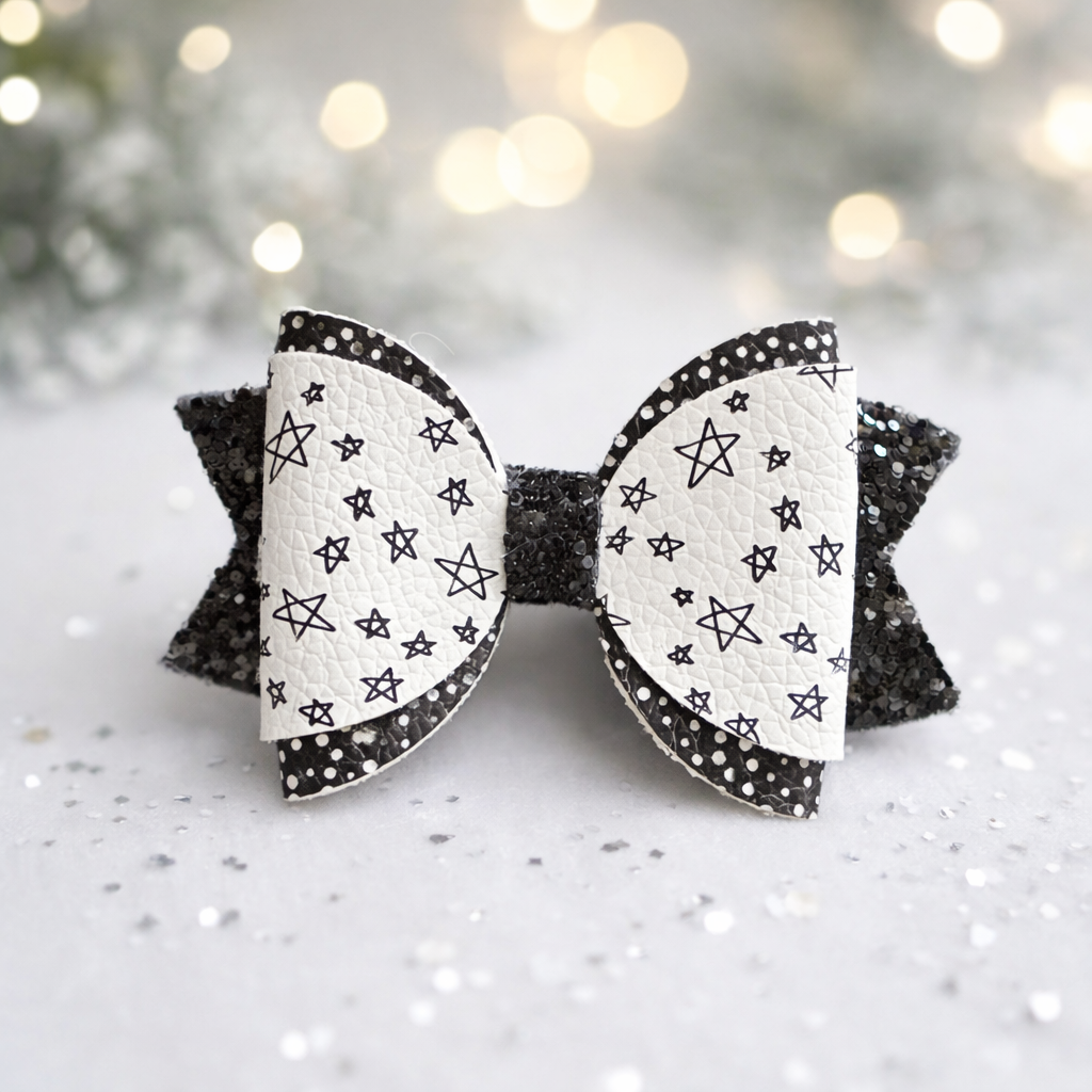Twinkle Star Black & White Glitter Bow