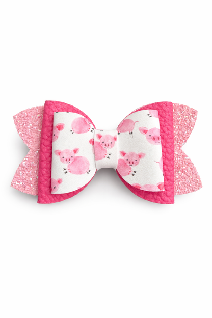 Pink Piggy Bow Hair Clip