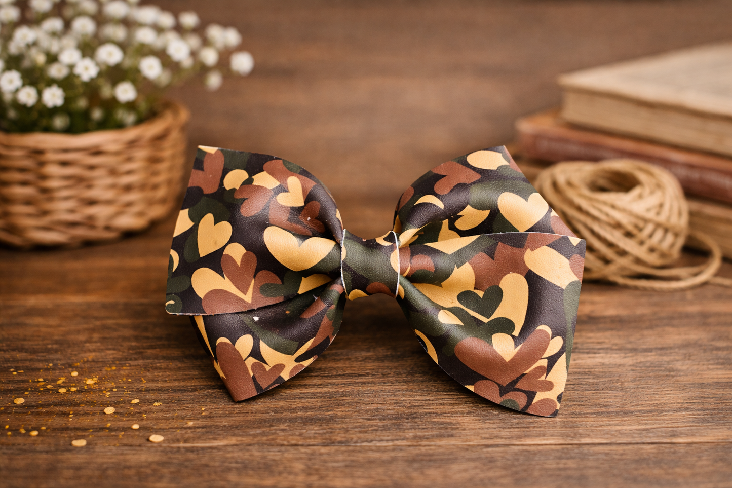 Camo Heart Bow Hair Clip