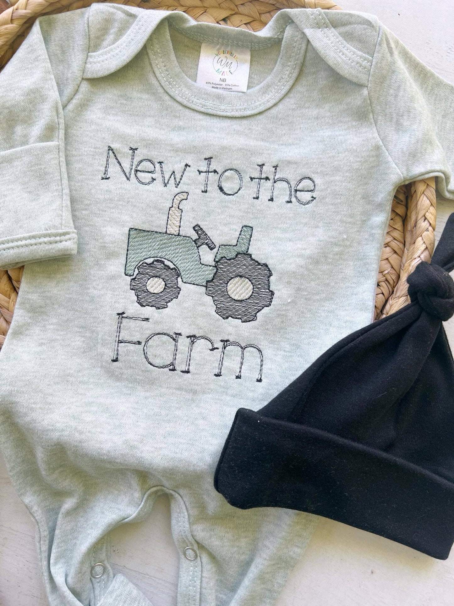 Baby Sage Romper | Baby Boy Outfit - Tractor New To The Farm