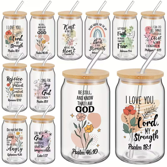 Bible Verse Glass Jar Tumbler | 16oz